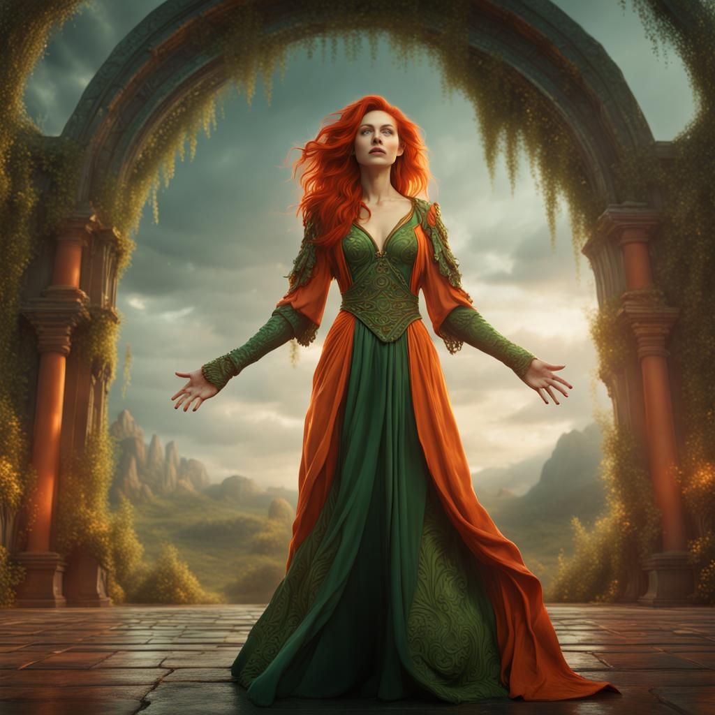 Woman with Auburn Hair in Detailed Matte Painting