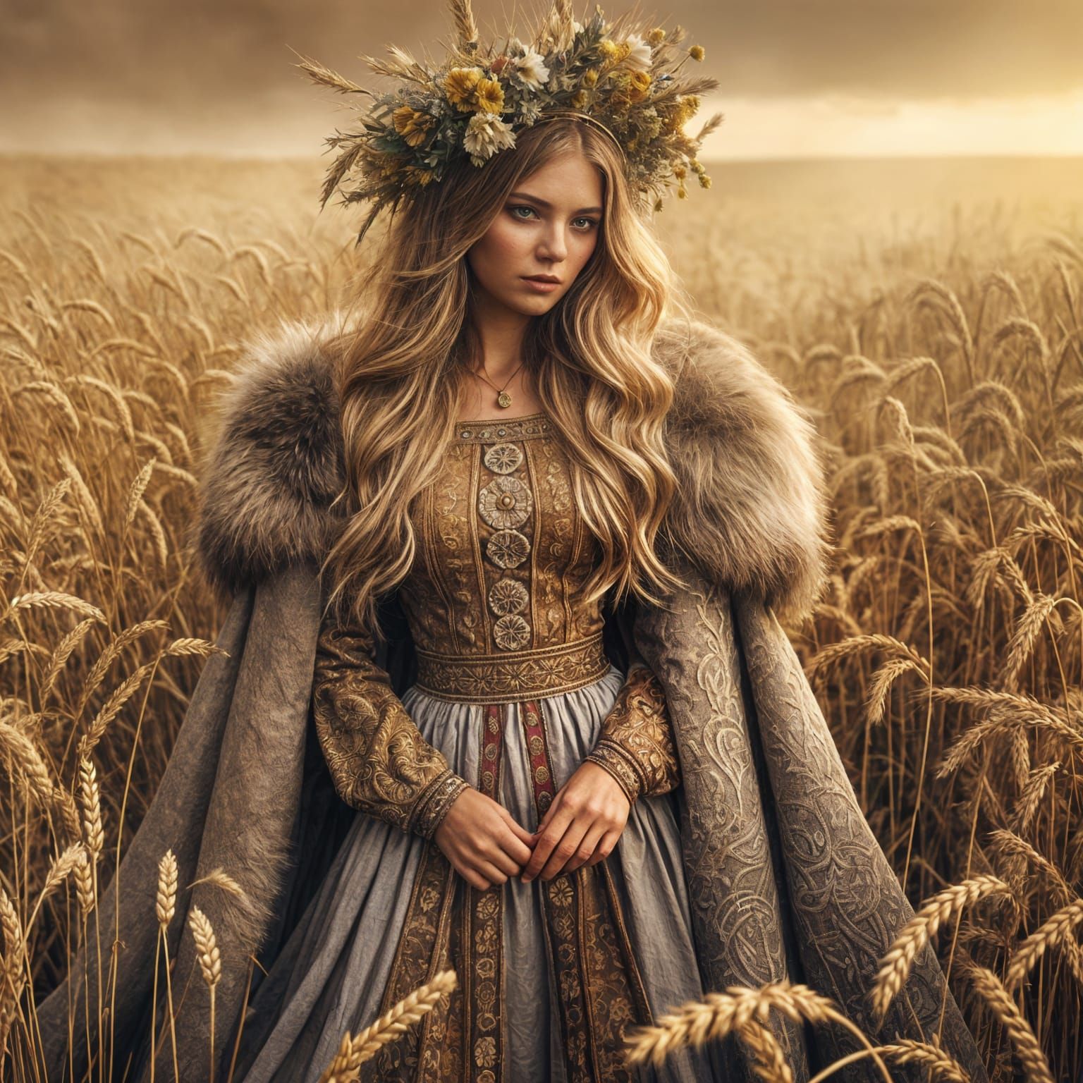 Viking Goddess Sif in Ancient Wheat Field
