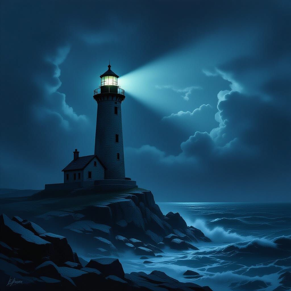 Dark Fantasy Lighthouse Against Stormy Sea