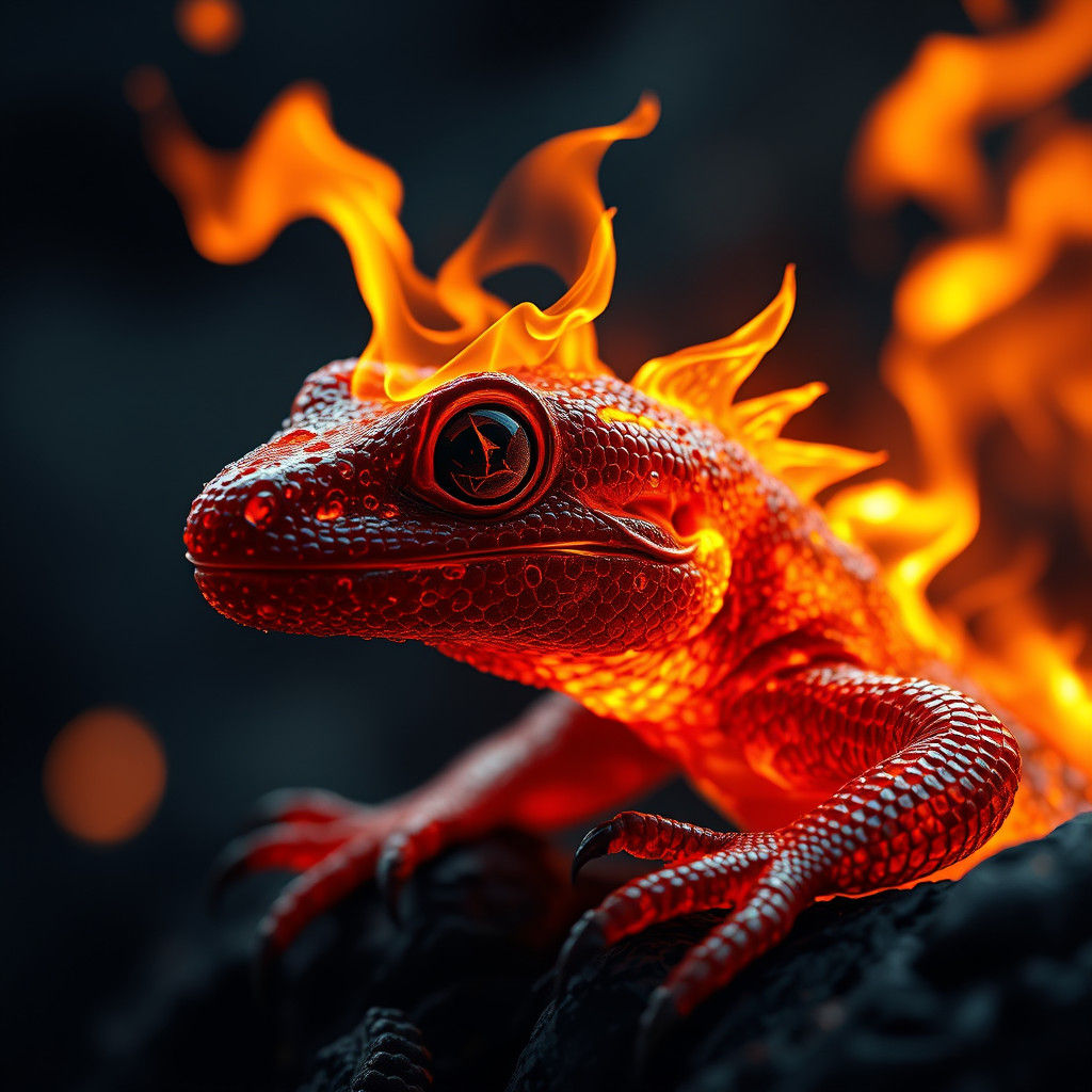 Fiery Salamander Portrait in Hyperrealistic Style