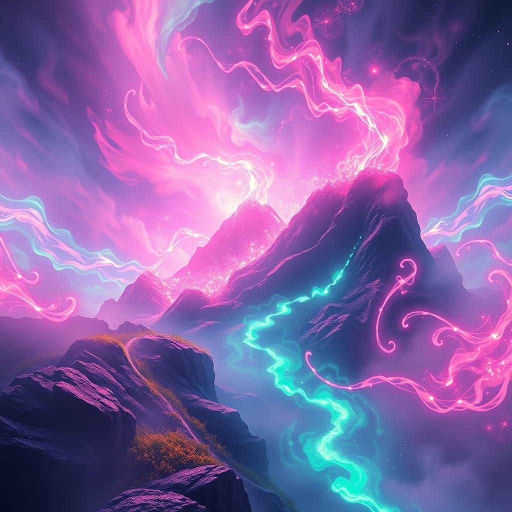 Mystical Realm with Shimmering Aurora Energies