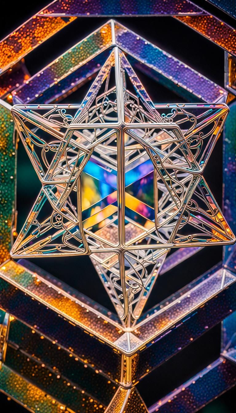 Iridescent Metatron's Cube in Psychedelic Digital Art