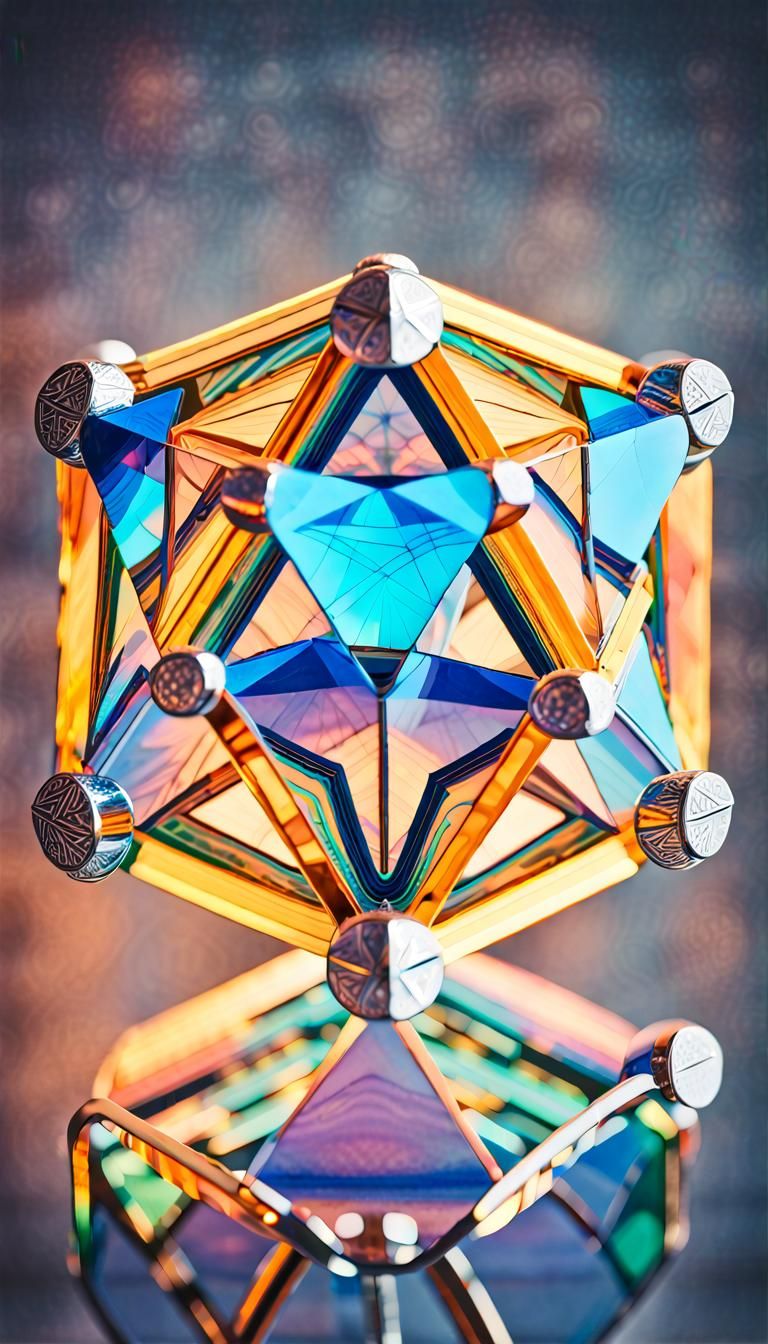 Iridescent Metatron's Cube in Chrome: Digital Art