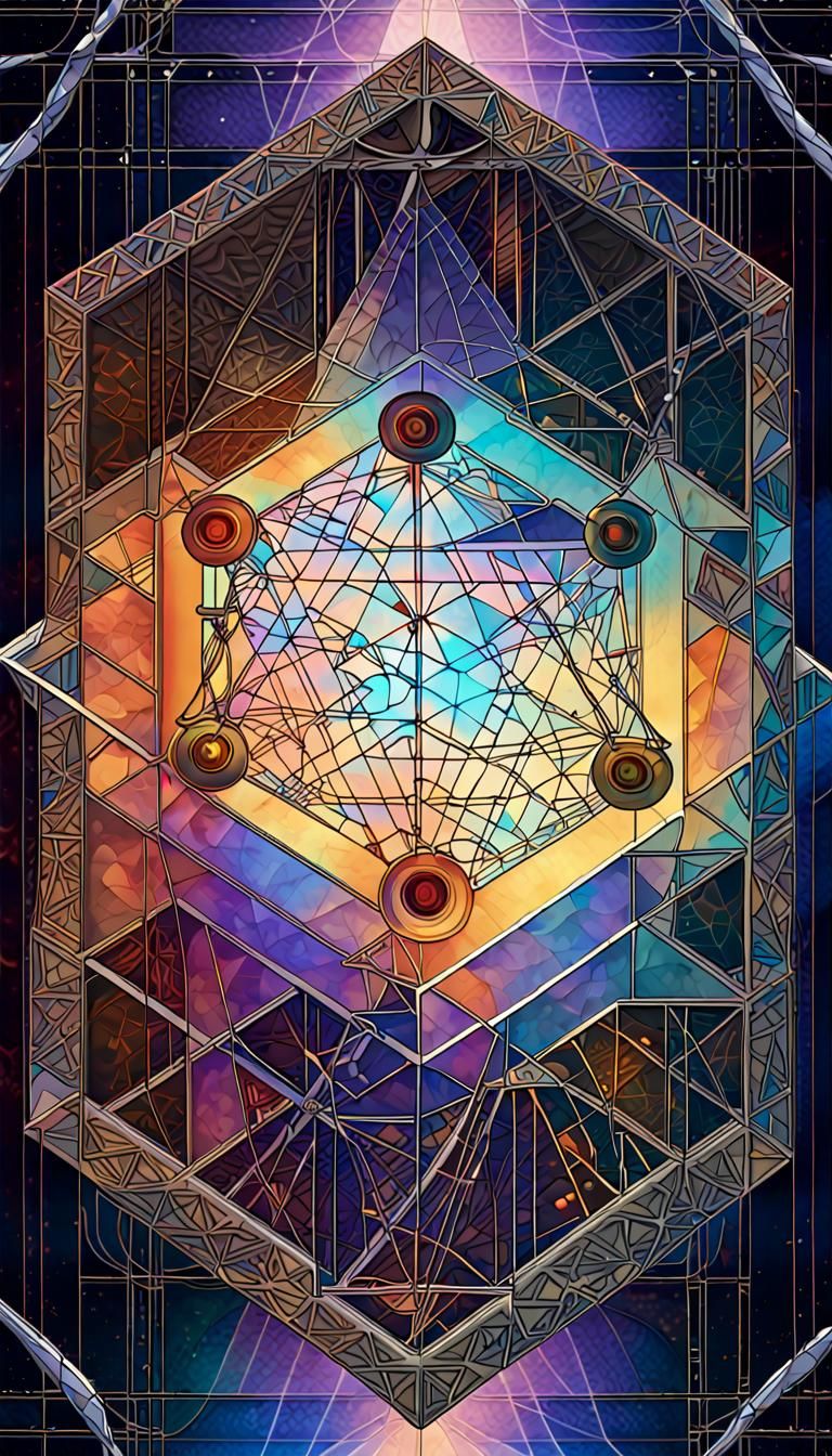 Metatron's Cube in Iridescent Crystal with Chrome