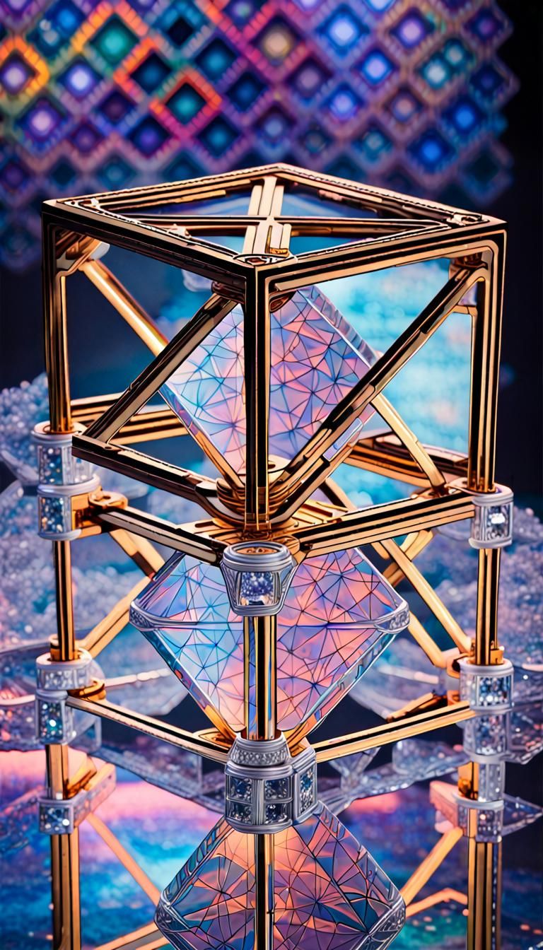 Iridescent Metatron's Cube in Chrome: Digital Illustration