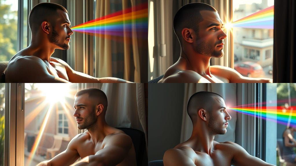 Handsome Man Bathed in Rainbow Light