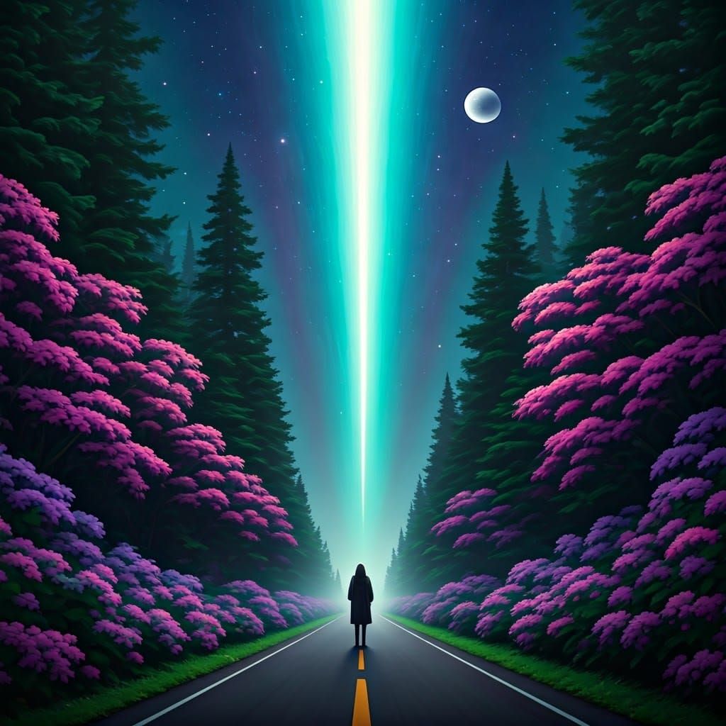 Celestial Road: A Mystical Forest Scene