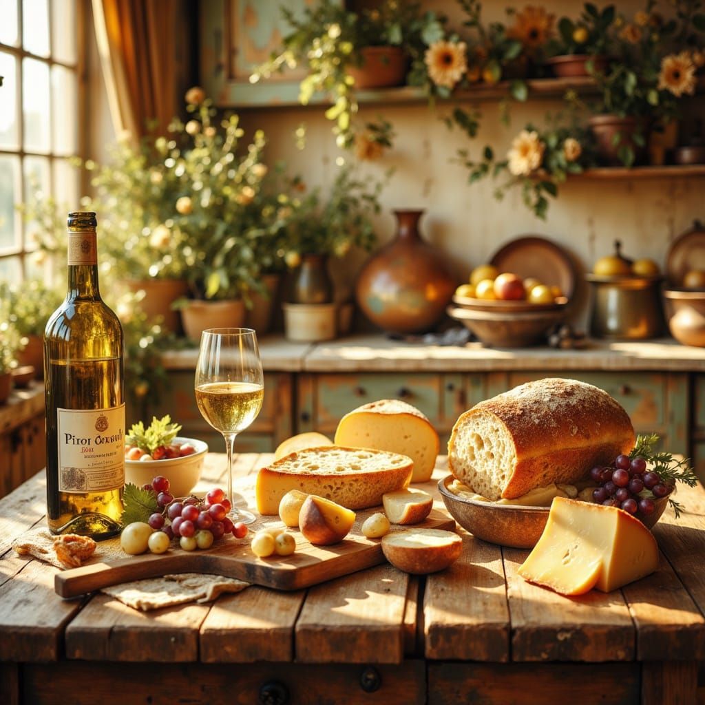 Rustic Food Still Life in Hyperrealistic Style