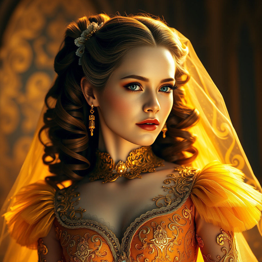 Padme Amidala in Golden Gown: Art Nouveau Portrait