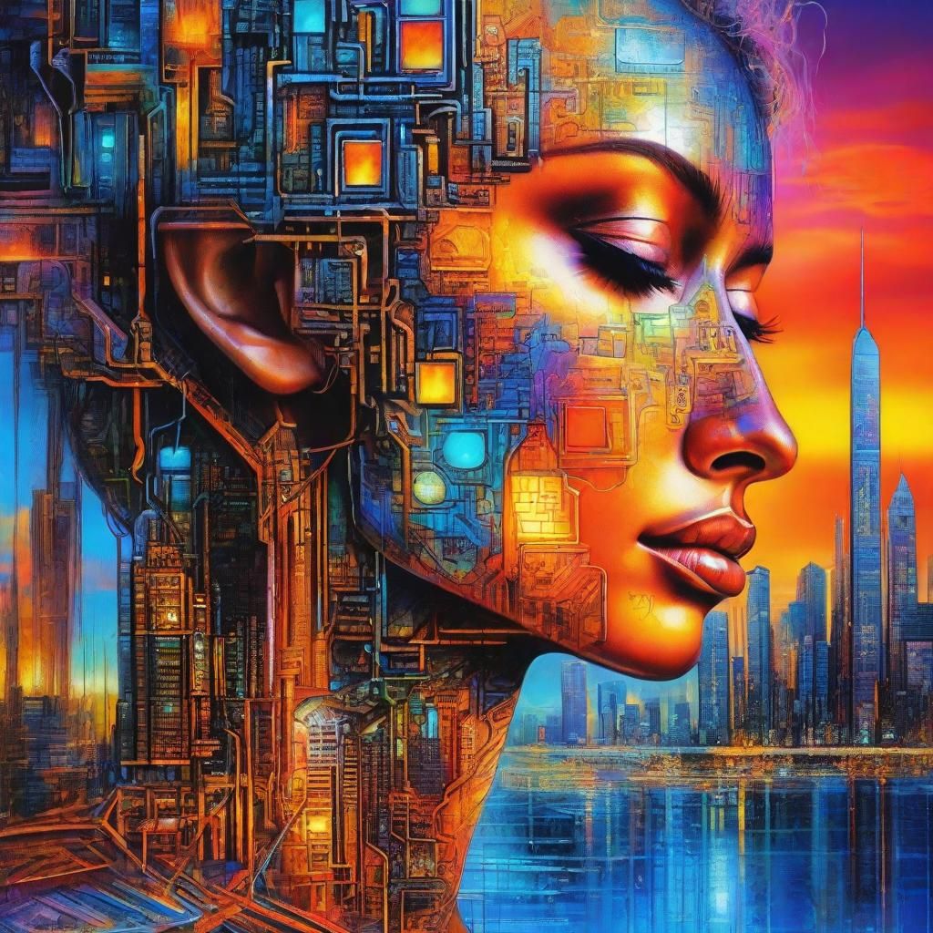 Surreal Cityscape Unveiled in a Cyberpunk Woman's Mind
