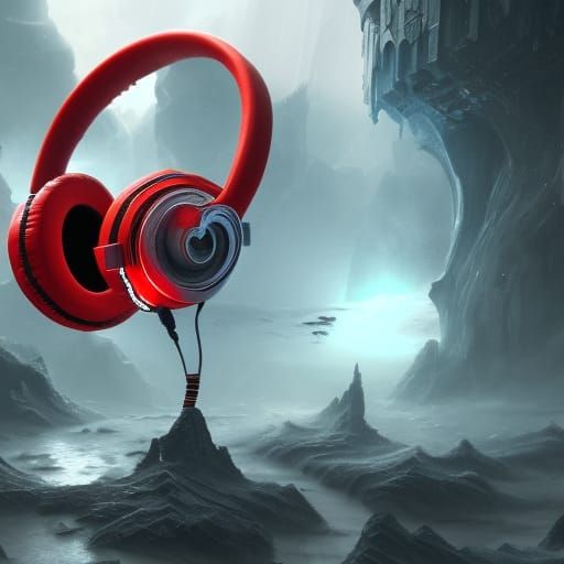 Red Headphones in Detailed Matte Painting