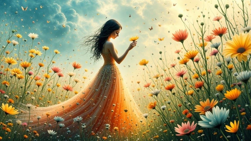 Ethereal Bloom Queen in Dreamlike Meadow