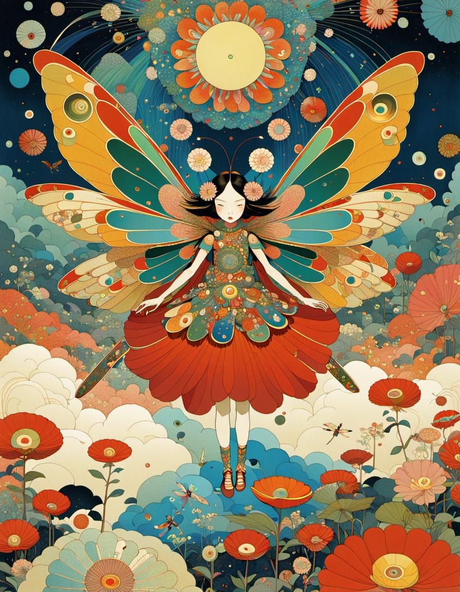 Cosmic Flower Fairy in Vibrant Colors, Geometric Art