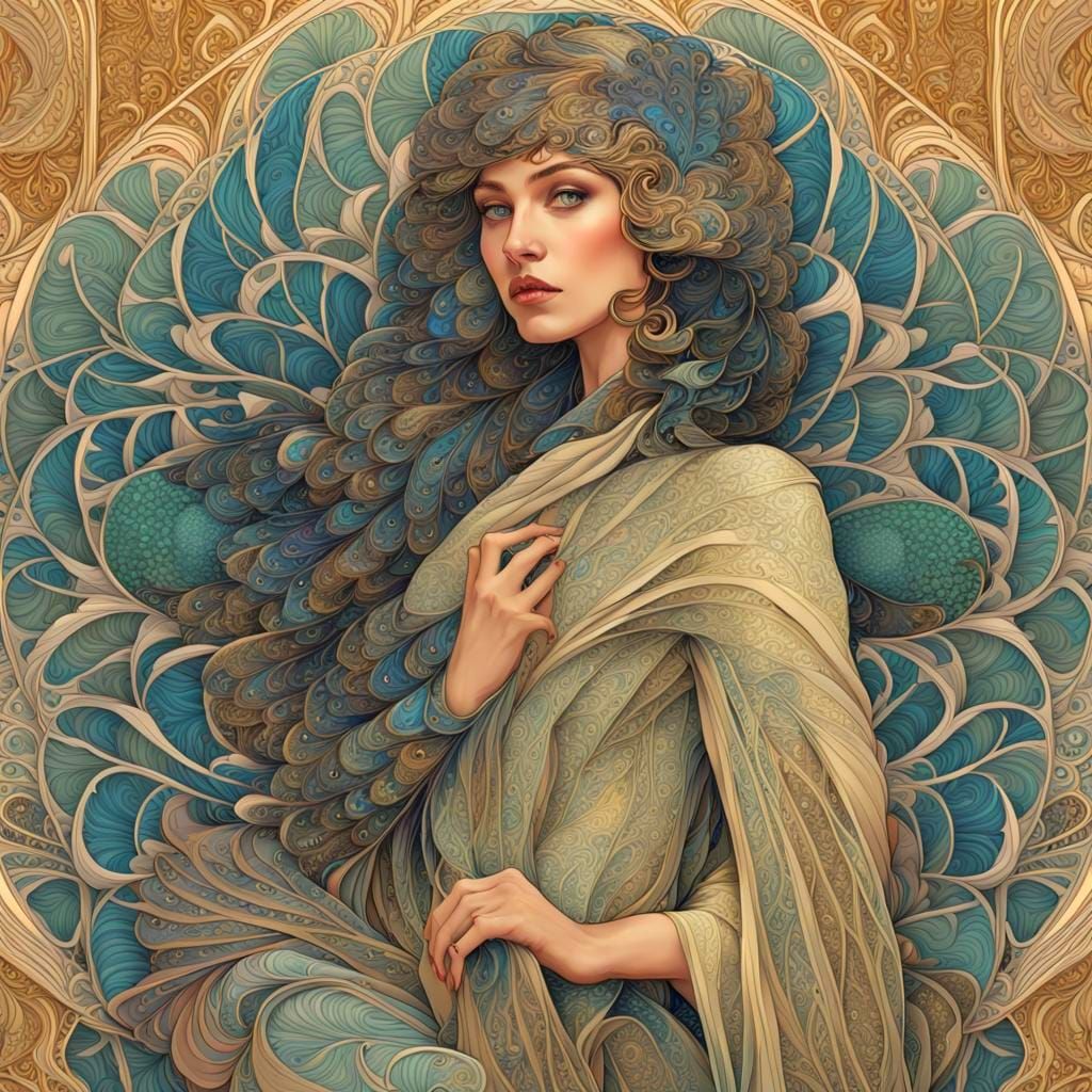 Peacock Woman in Art Nouveau Style
