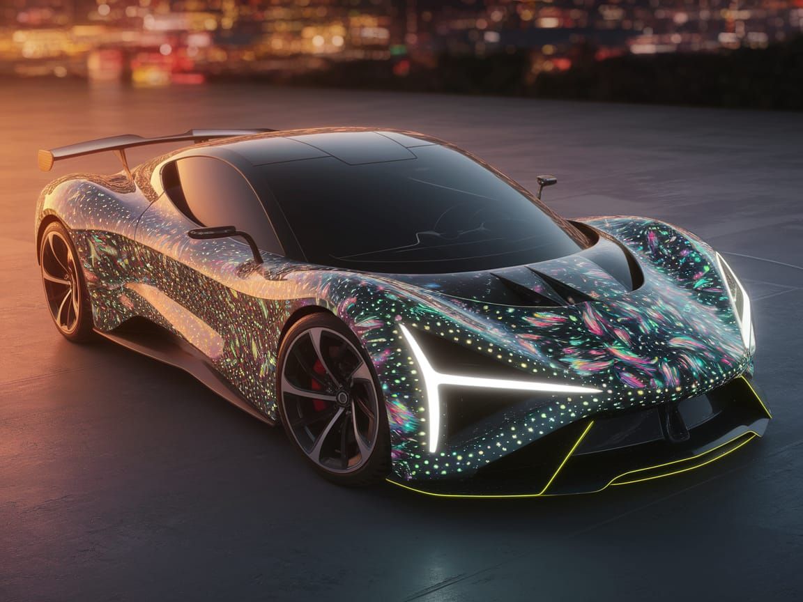 Futuristic Car with Neon Glow and Graffiti Art