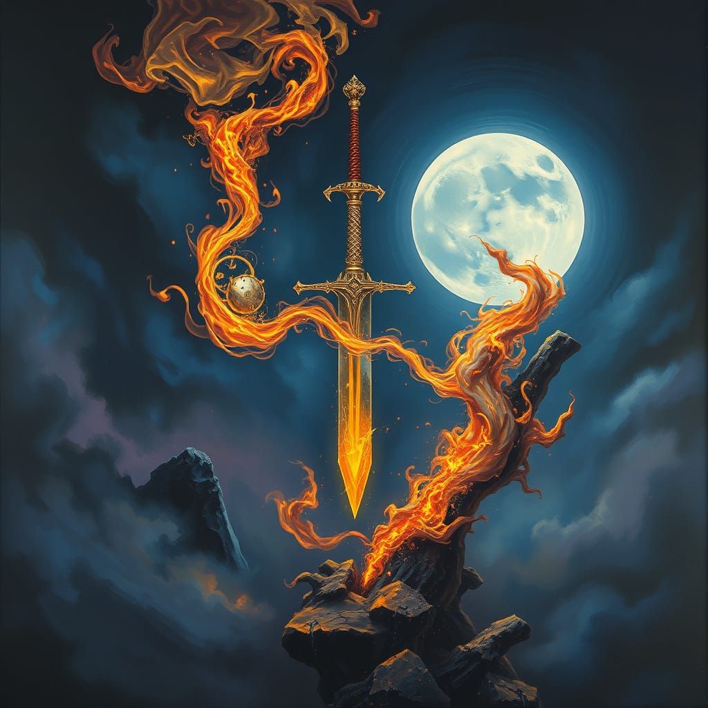 Surrealist Sword Levitates in Dreamlike Scene, Blending Dali...