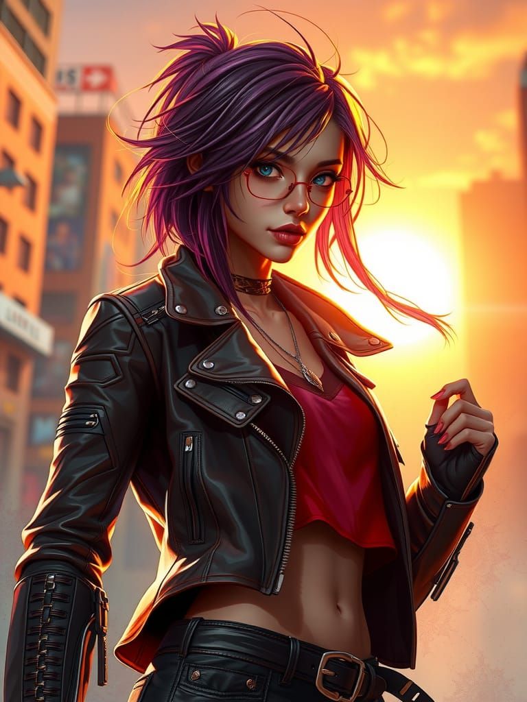 Sunset Shimmer in Cyberpunk Style Portrait