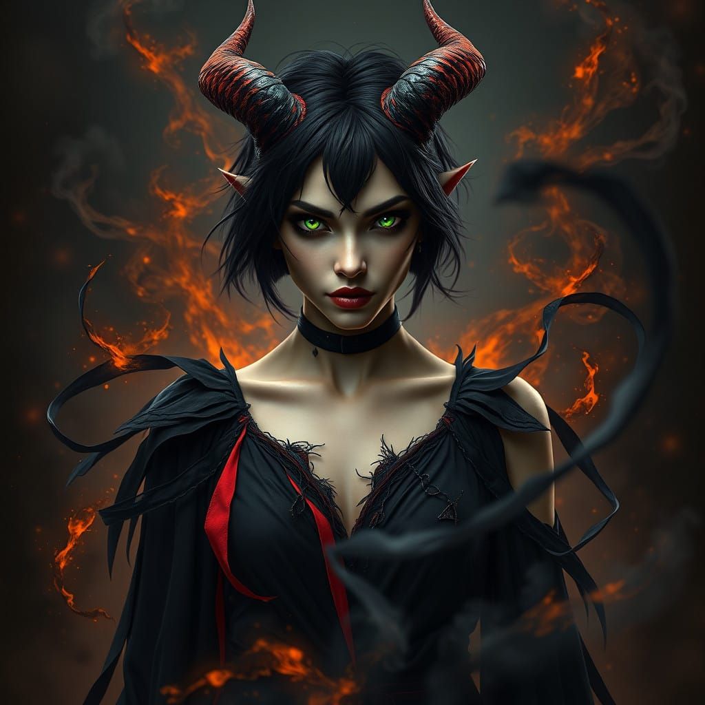 Dark Fantasy Demon Woman in Mystical Hues
