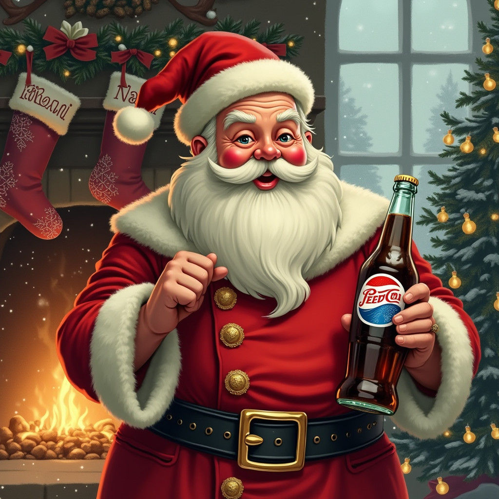 Festive Vintage Santa Claus Pepsi Christmas Illustration
