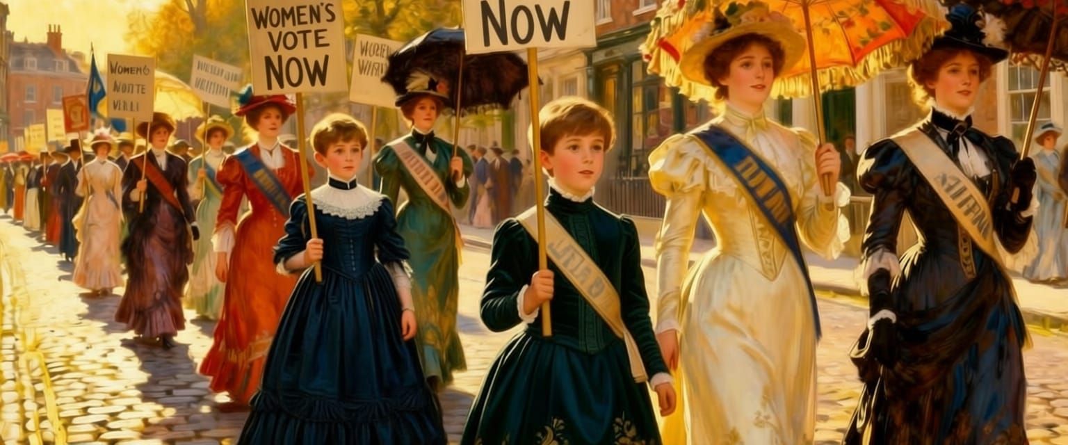 Victorian Era Suffragettes and Boys in Dresses Parade