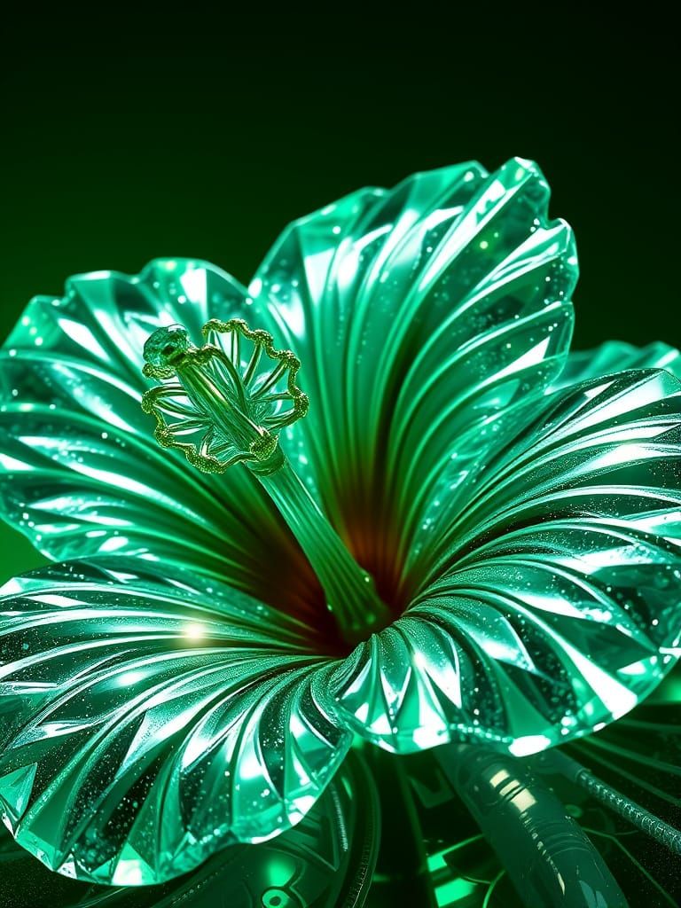 Emerald Crystal Hibiscus Flowers in Divine Light