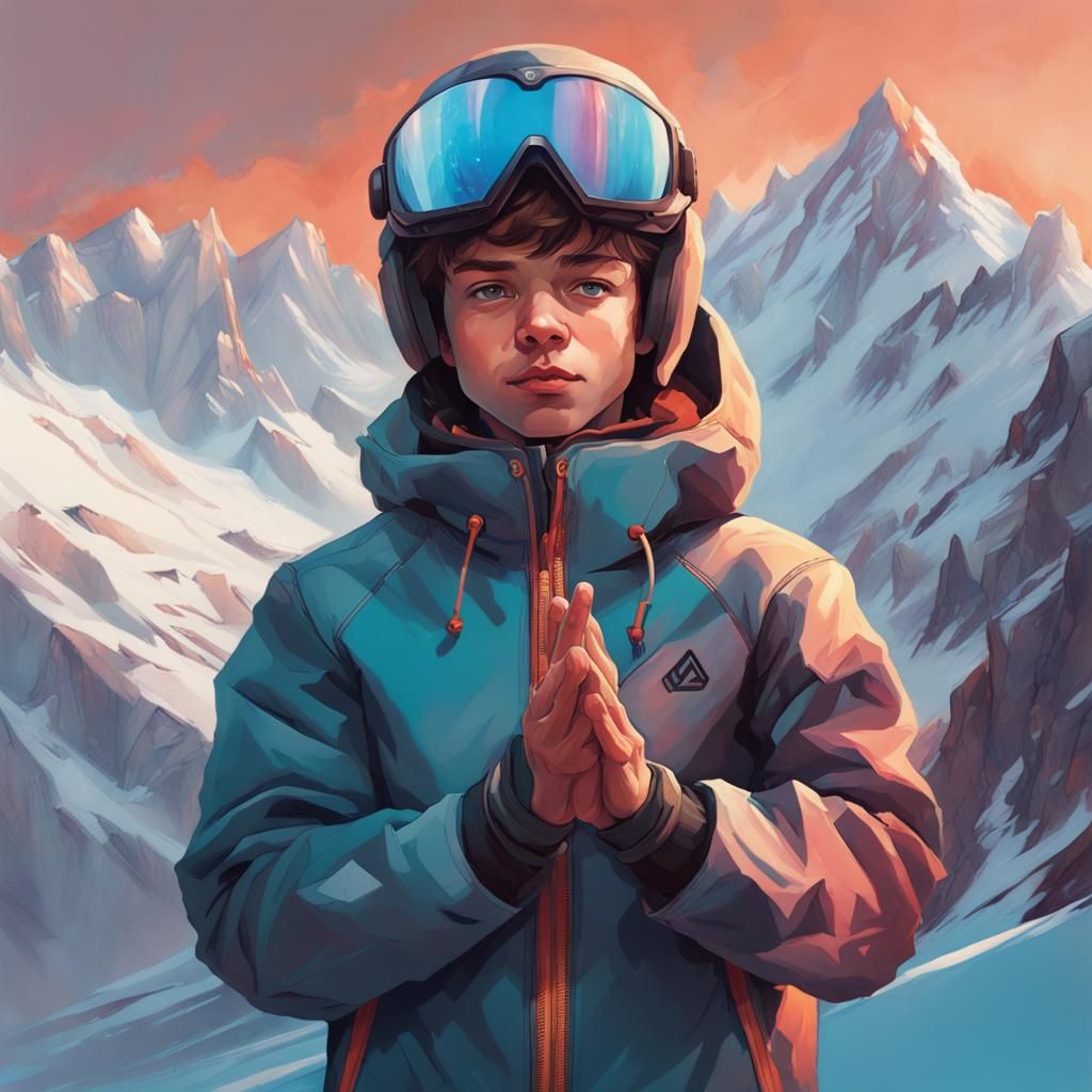 Boy Pinches Mountain in Hyperdetailed Digital Portrait
