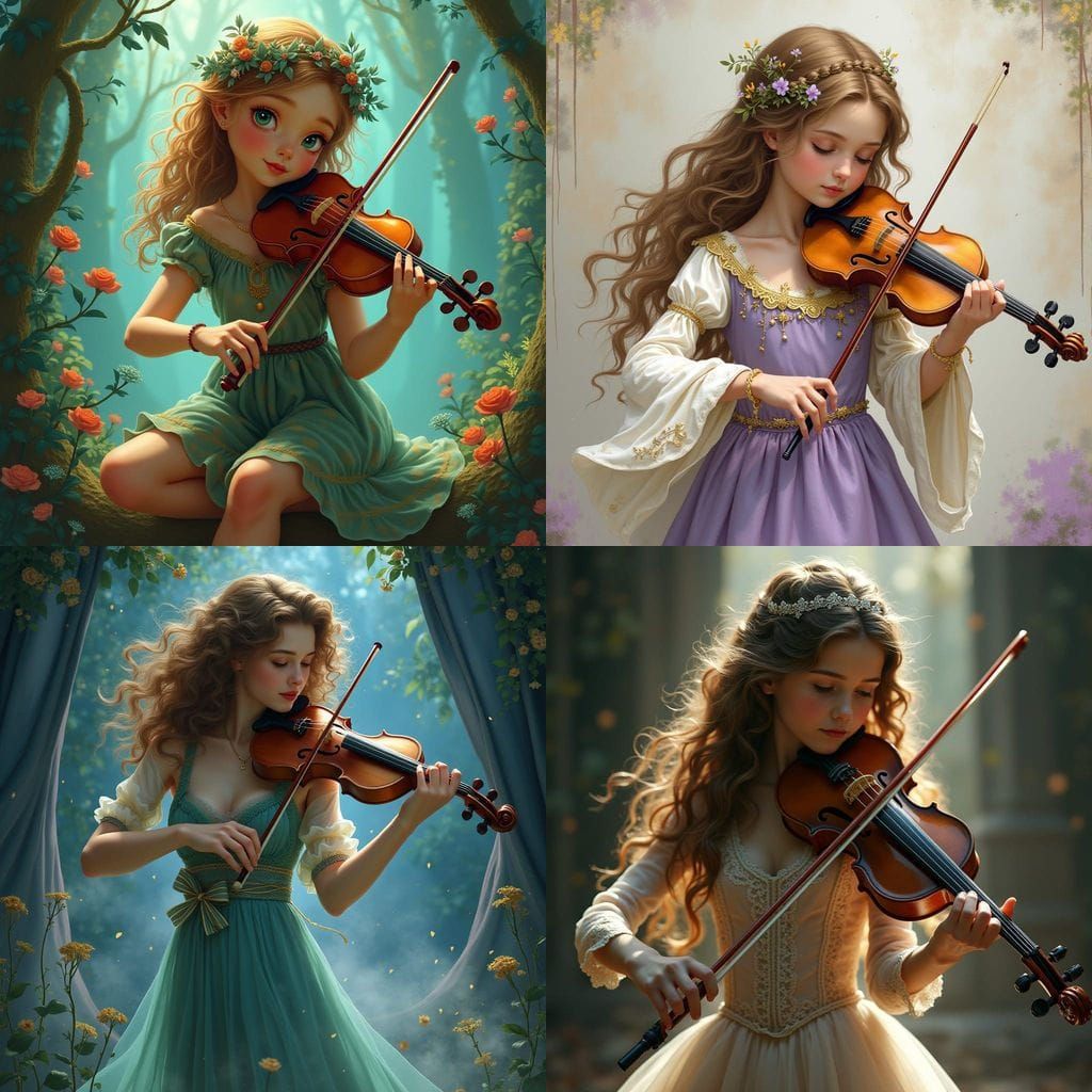 Elegant Teenage Girl Enchants with Her Viola in a Fantastica...