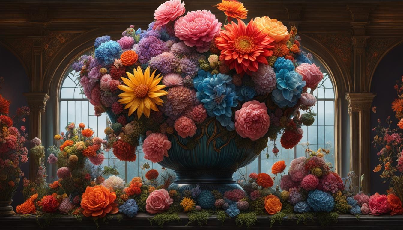Gigantic Flower Vase Sculpture in Maximalist Style