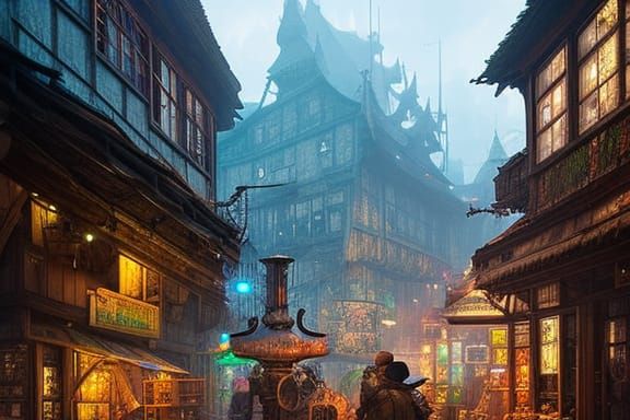 Dieselpunk Artificer in Alpine Village Square