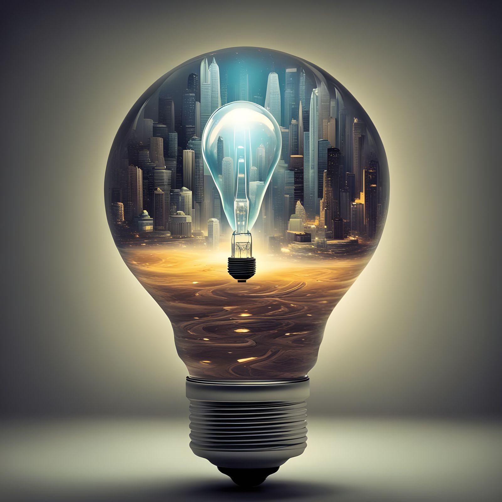 Futuristic Art Inside a Lightbulb