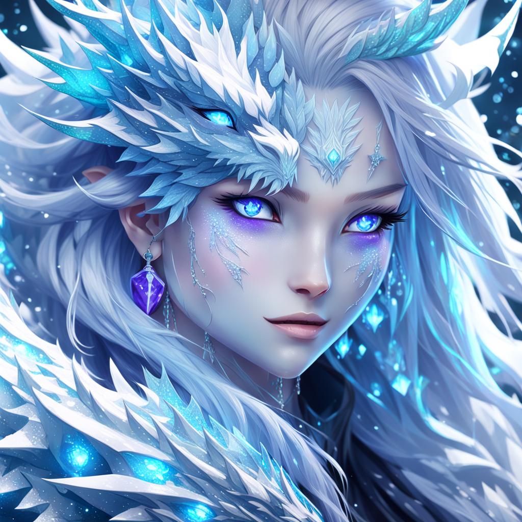 Ice Dragon Girl Portrait in Detailed Anime Style