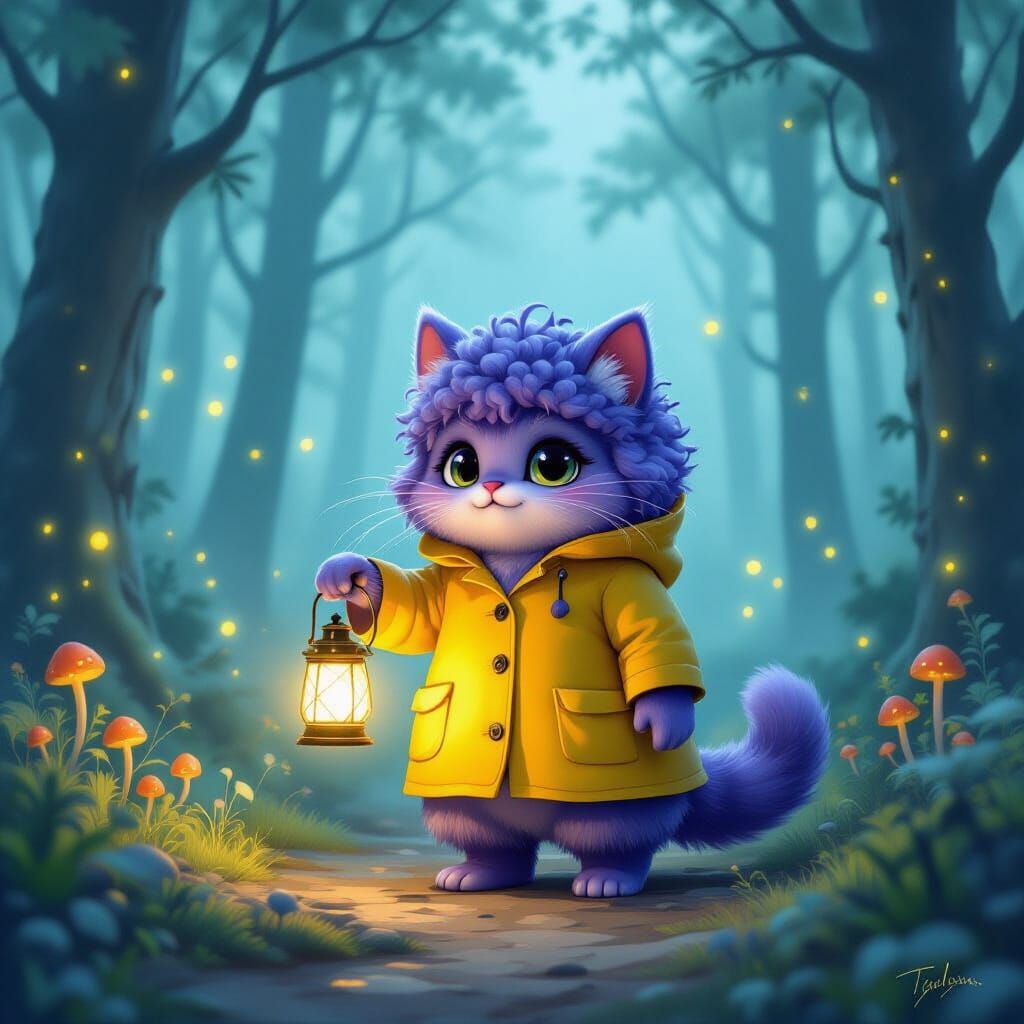 Purple Alien Monster in Misty Forest, Painterly Style