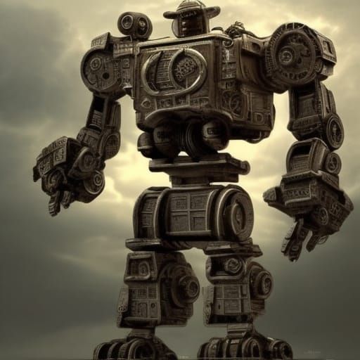 Epic Buff Robot in Wasteland: Digital Matte Painting