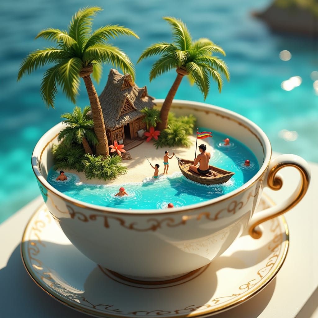 Tropical Island Teacup: Fantasy Concept Art