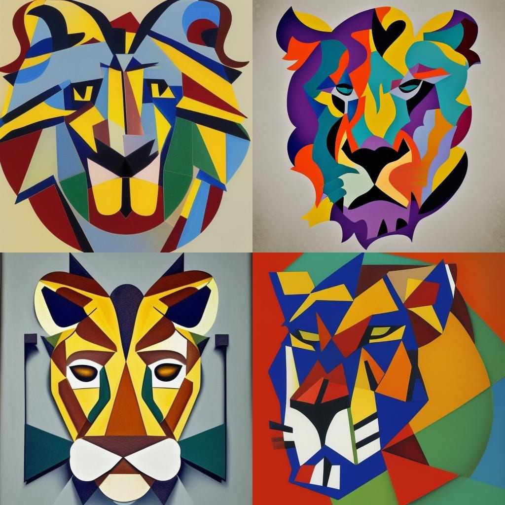 Cubist Lion Portrait: Geometric Art