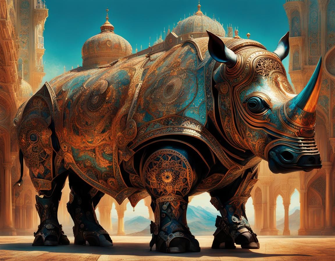 Steampunk Rhino in Persian Fantasy Style