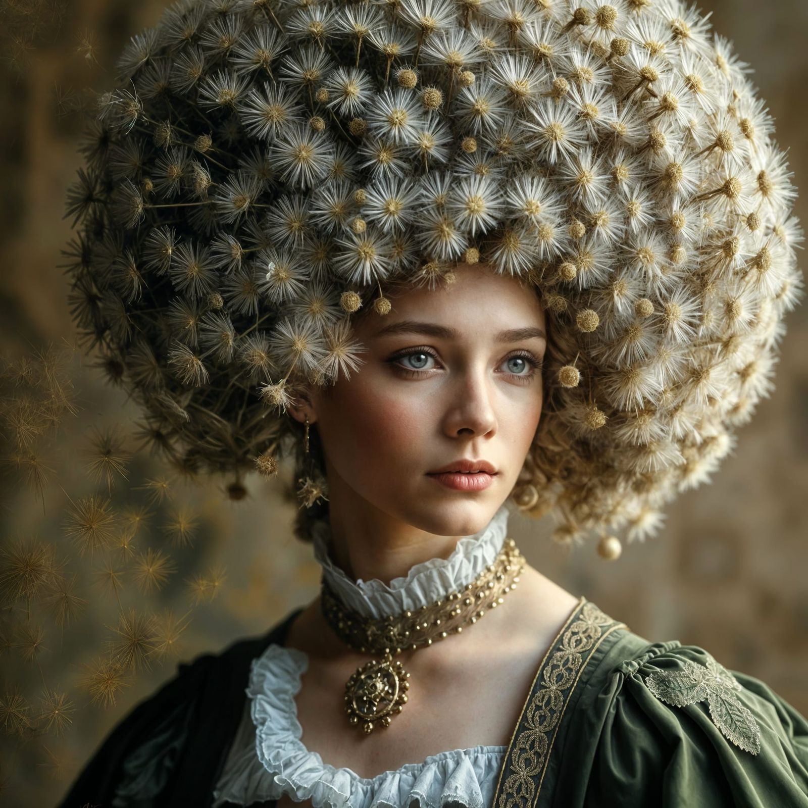 Noblewoman in 18th Century Regency Style with Dandelion Seed...