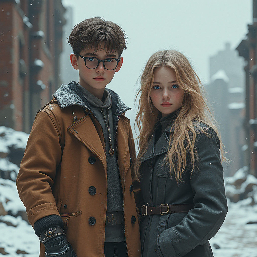 Teens in Ruined Cityscape: Matte Painting Style