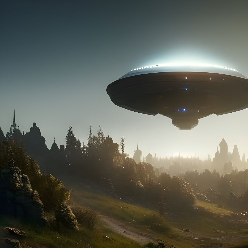 UFO in Flight: Cinematic Dark Fantasy Art