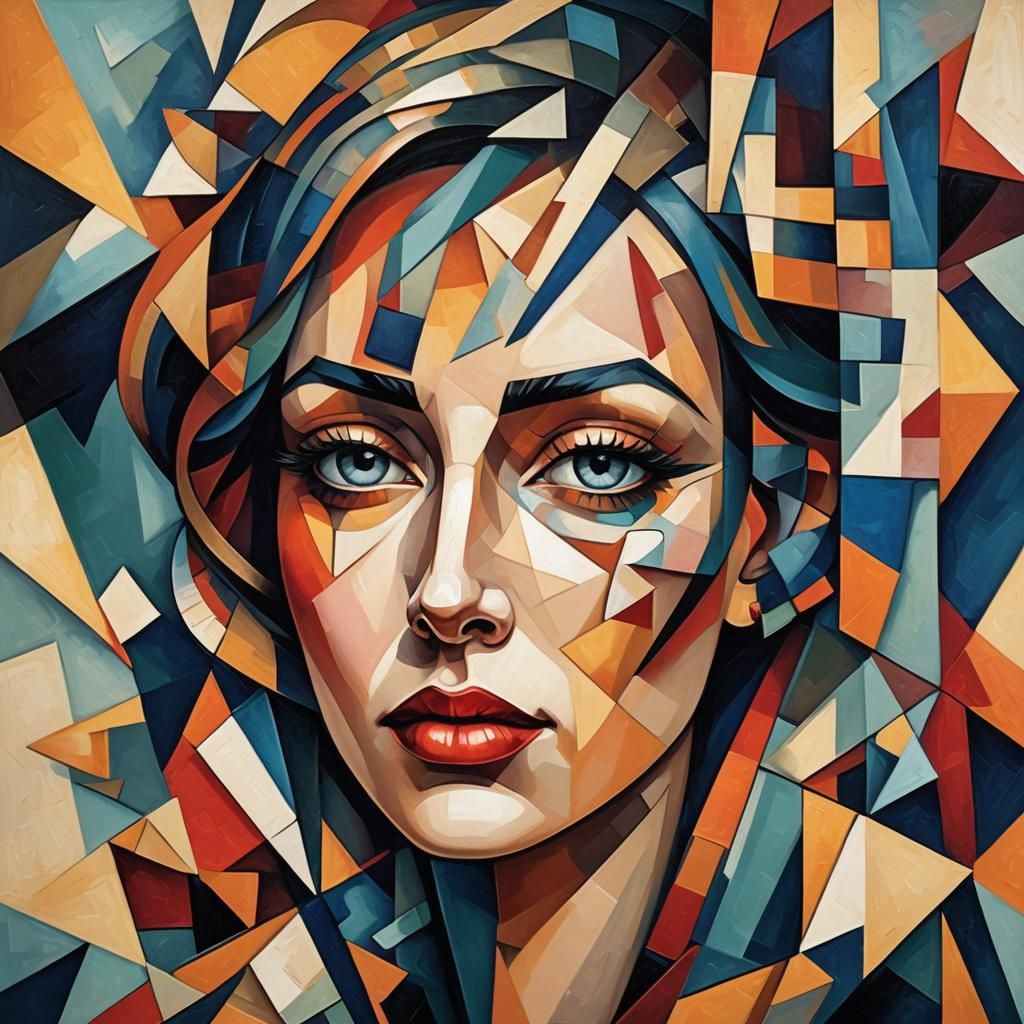 Abstract Fragmented Face in Cubist Art Deco Style