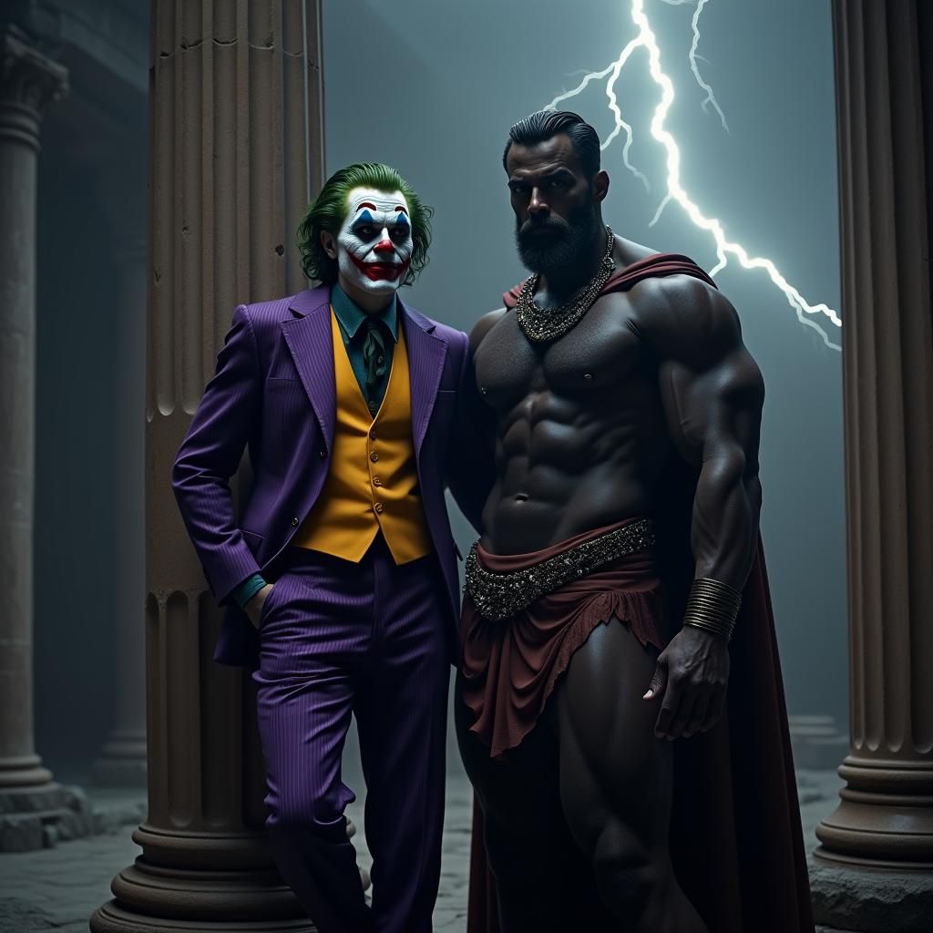 Joker and Greek God in Ruins: Digital Painting