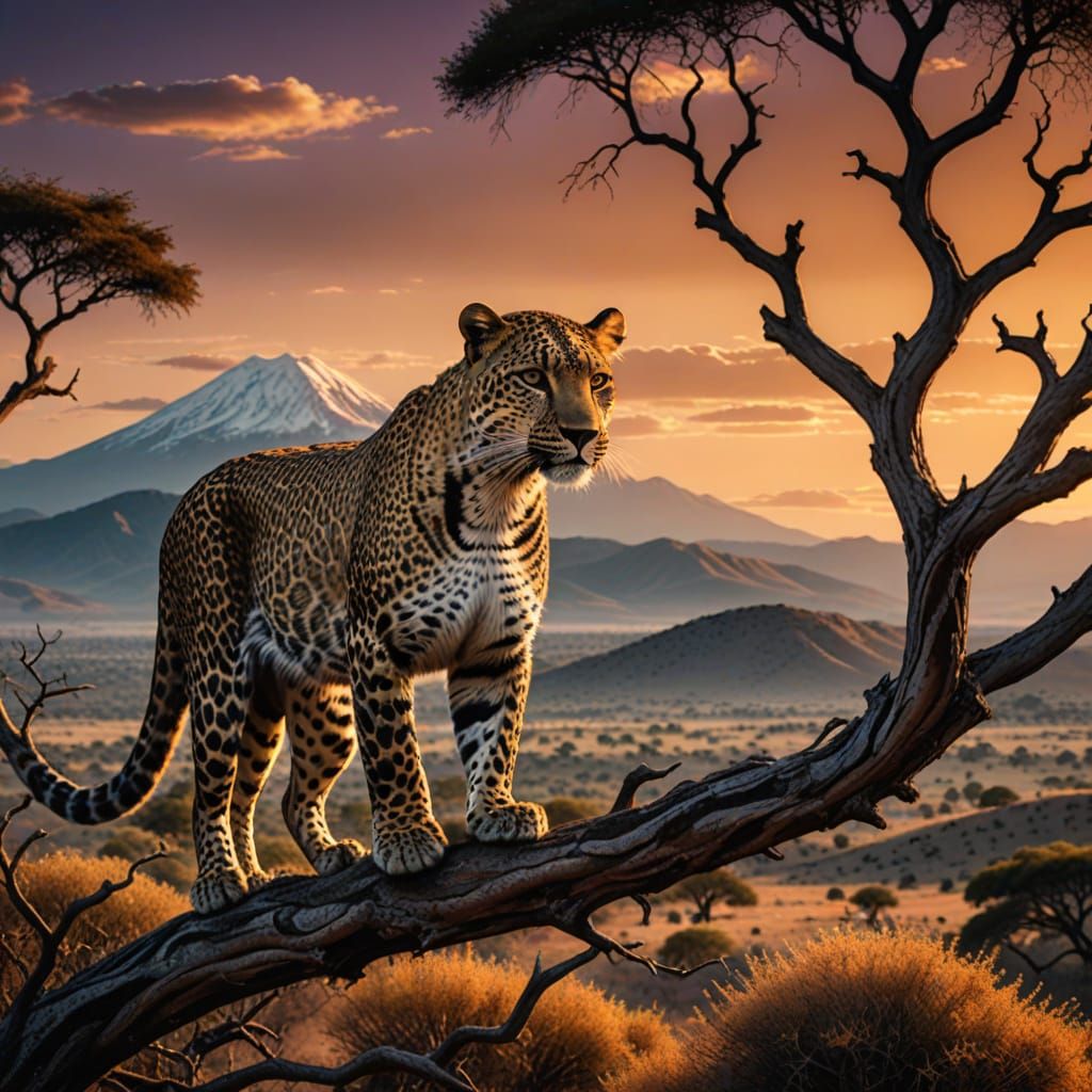 Surreal Golden Leopard Surveying African Savannah Landscape