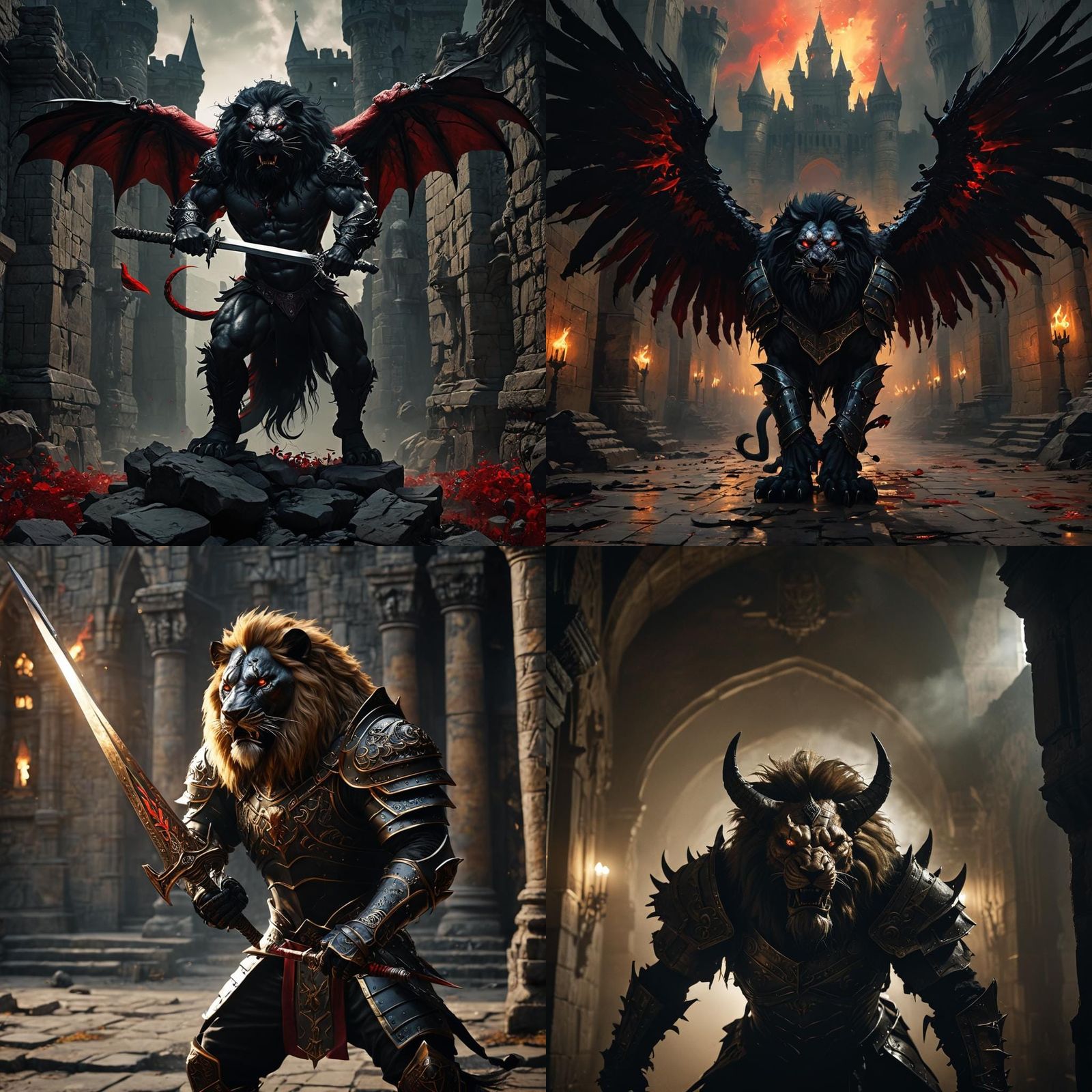 Noble Were-Lion Demon with Flaming Sword