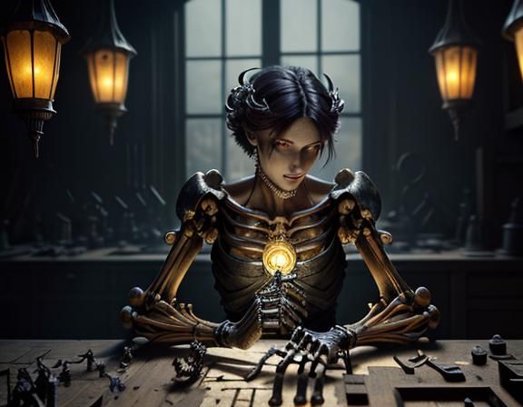 Furry Skeleton Bone Repair, Dark Fantasy Art