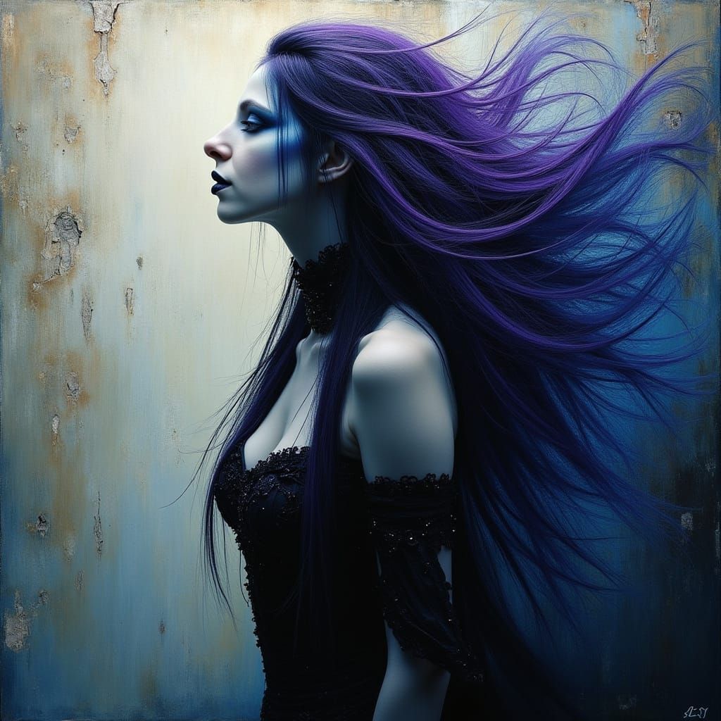 Gothic Dark Goddess of Ruin in Epic Oil Painting