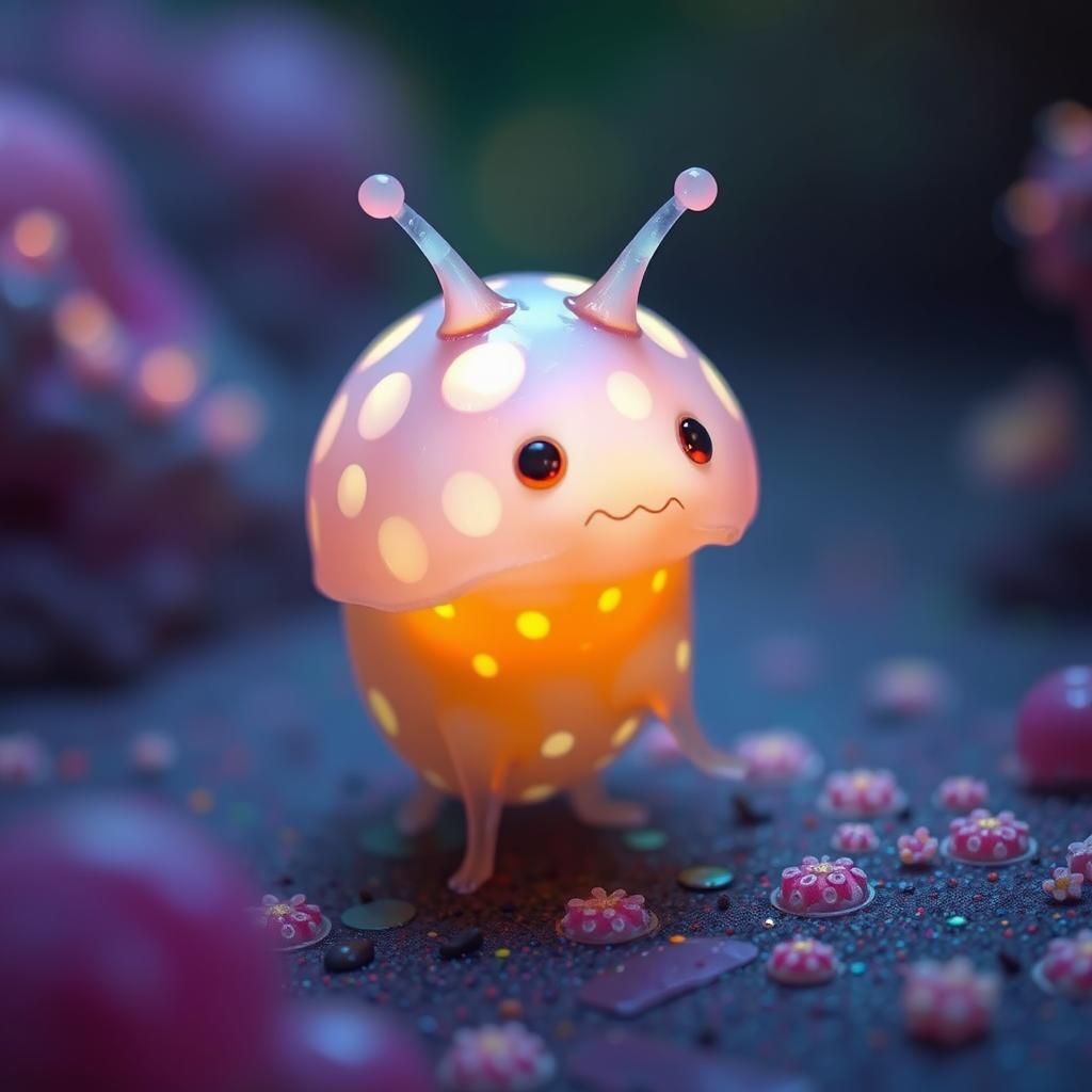Bioluminescent Sticky Creature in Dreamlike Setting