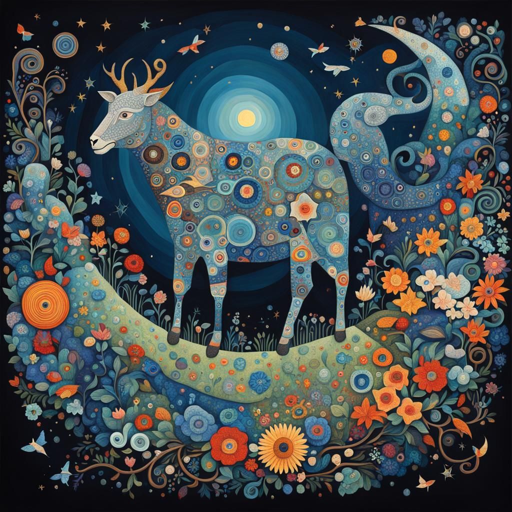 Folk Art Fusion: Klimt, Chagall, and Abstract Geometry