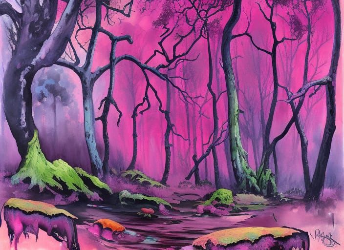Mystical Fairy Forest in Impasto Gouache Style