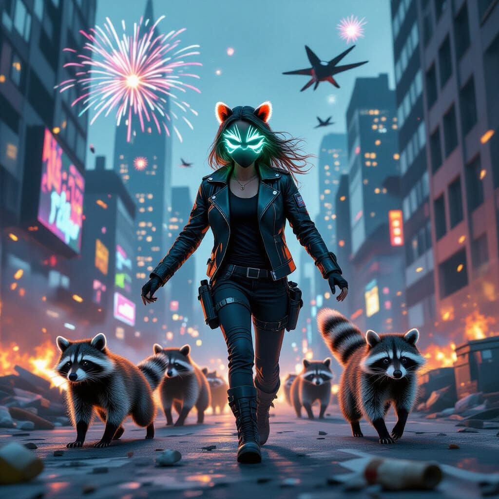 Raccoon Gang Leader in Post-Apocalyptic City