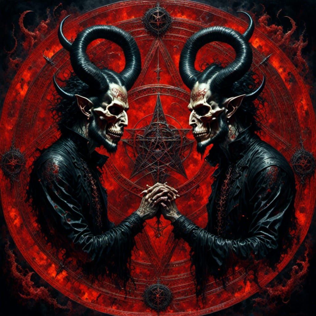 Demonic Gay Couple Portrait in Oil Painting Style